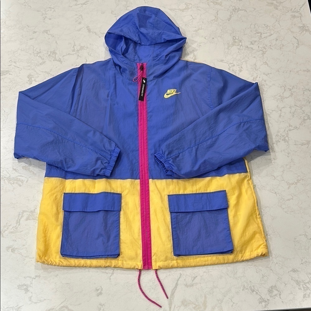 90’s Y2K Nike Full Zip Windbreaker Blue Yellow Pink Jacket Womens Size 2X - Picture 4 of 16